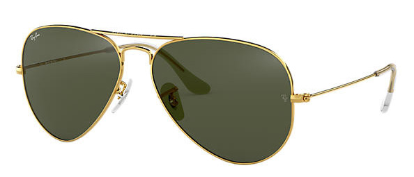 Ray Ban Clásicas Aviator con lentes verdes y montura dorada